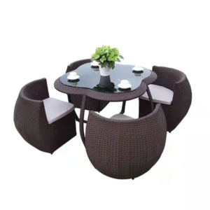 Modern Out of doors Furnishings Assortment: Rattan Couch and Backyard Desk & Chairs Set for Patios and Parks