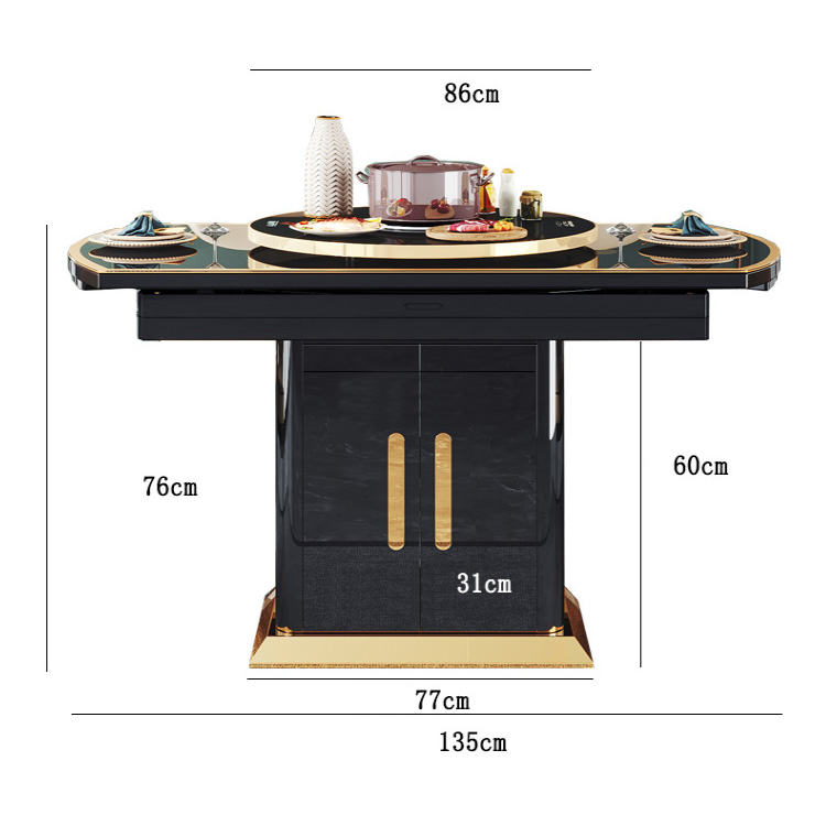 Luxurious Black Tempered Glass Sensible Heating Spherical Eating Desk Set with 6 Chairs for Trendy Eating Rooms - Extendable Design